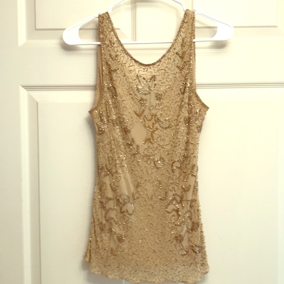 Beige sequined tank with built-in lining; Size M. - Picture 1 of 3